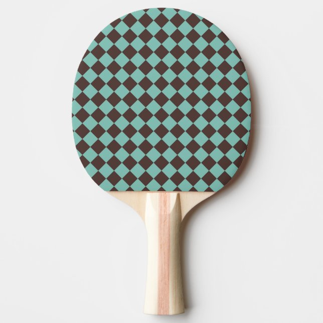 Raquete De Ping Pong Teal Brown Checker Diamond Patterno (Frente)