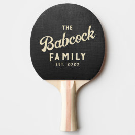 Raquete De Ping Pong Tela Preta Nome da Família e Ano Retrô