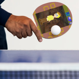 Raquete De Ping Pong Tema de Cartoon Geométrico Castanho