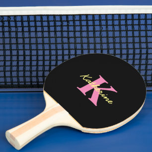 Raquete De Ping Pong Tênis de Mesa Negra Moderna Personalizada Monogram