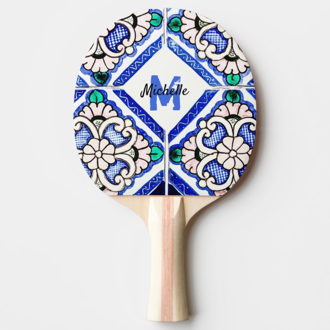 Raquete De Ping Pong Tênis Marinho branco do Mesa Azulejo (Frente)