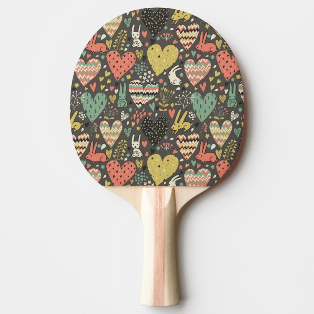 Raquete De Ping Pong Teste padrão bonito dos coelhos do amor com (Frente)