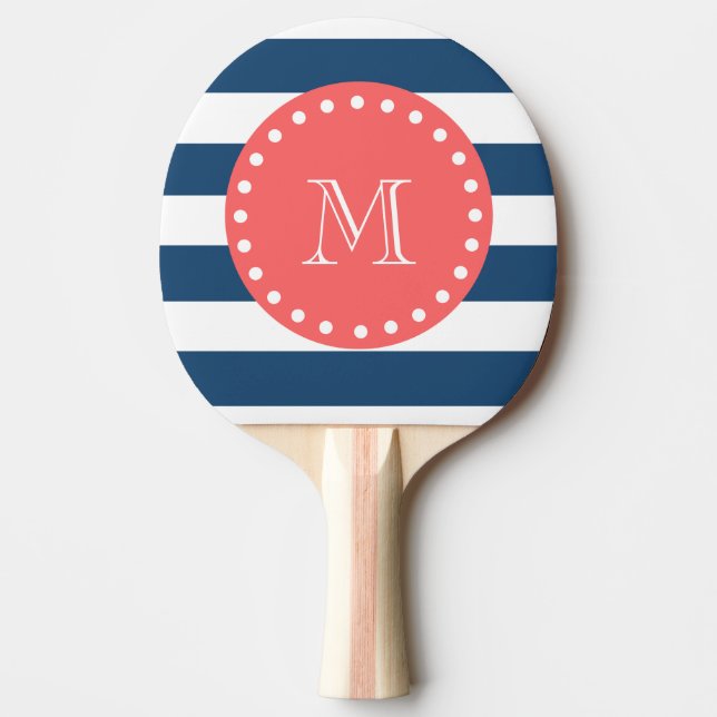 Raquete De Ping Pong Teste padrão branco das listras dos azuis (Frente)