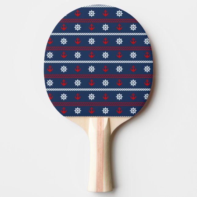 Raquete De Ping Pong Teste padrão branco e azul vermelho do oceano (Frente)