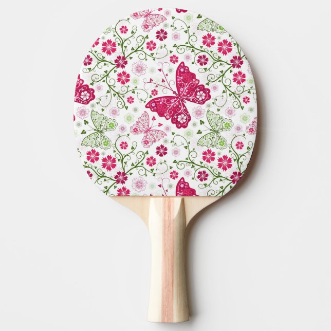 Raquete De Ping Pong Teste padrão branco floral (Frente)
