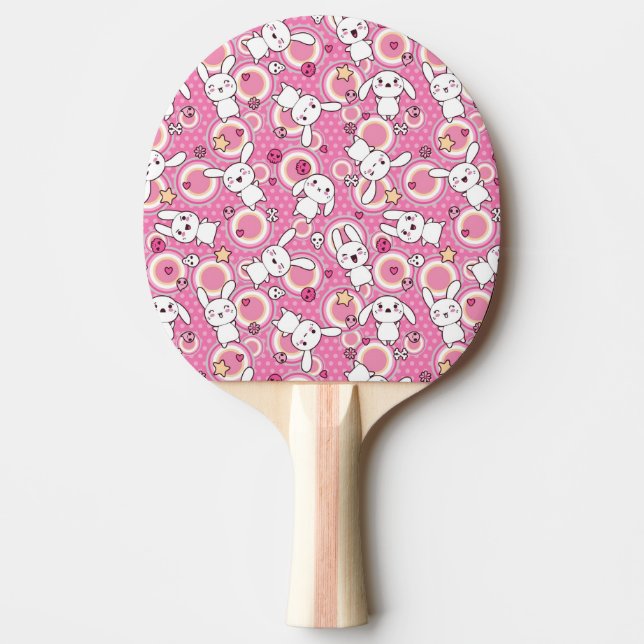 Raquete De Ping Pong teste padrão cor-de-rosa do kawaii (Frente)