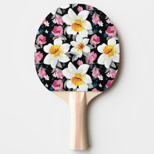Raquete De Ping Pong Teste padrão da elegância com flores do narciso