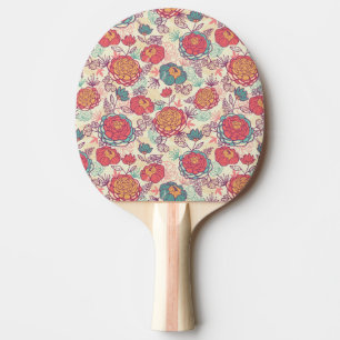 Raquete De Ping Pong Teste padrão das flores e das folhas da peônia