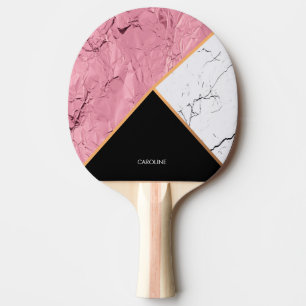 Raquete De Ping Pong Teste padrão de mármore preto e branco Dourado