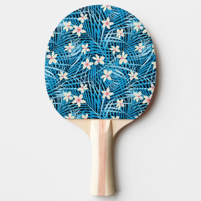 Raquete De Ping Pong Teste padrão do azul das folhas de palmeira (Frente)