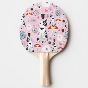 Raquete De Ping Pong teste padrão dos gatos e das flores