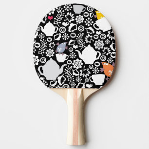 Raquete De Ping Pong Teste padrão dos pássaros e dos copos