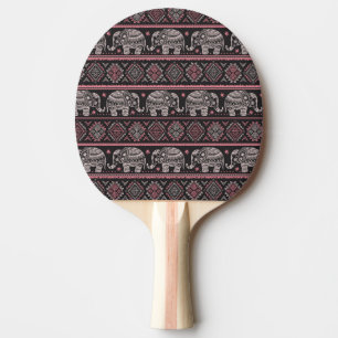 Raquete De Ping Pong Teste padrão étnico preto do elefante