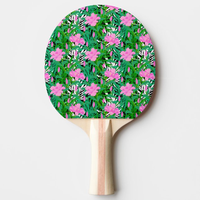 Raquete De Ping Pong Teste padrão tropical com flores da selva (Frente)