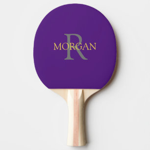Raquete De Ping Pong Texto Dourado e Cinza do DIY Monograma, Roxo Real