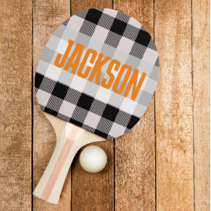 Raquete De Ping Pong Texto Laranja Padrão Preto E Branco Moderno