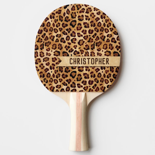 Raquete De Ping Pong Texto Rústico: Leopard Print Add Name (Frente)