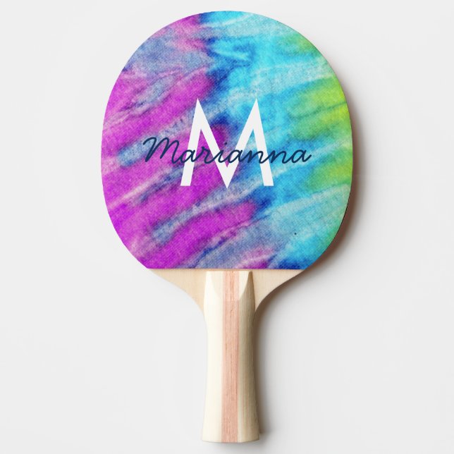 Raquete De Ping Pong Tie Dye Design Monograma Retro (Frente)
