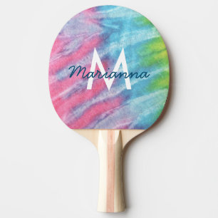 Raquete De Ping Pong Tie Dye Pink Monogram Name Retro Hippie