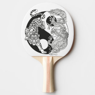Raquete De Ping Pong Tigre branco versus dragão verde no yin yang pi