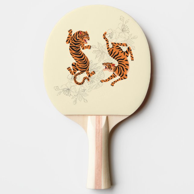 Raquete De Ping Pong Tigres com Flor de Cereja (Verso)