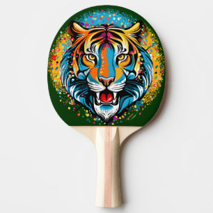 Raquete De Ping Pong Tinta de cores Arco-íris Cabeça de Tigre