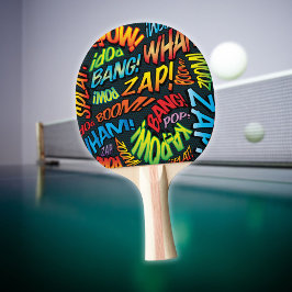 Raquete De Ping Pong Tipografia Colorida de Quadrinhos Modernos