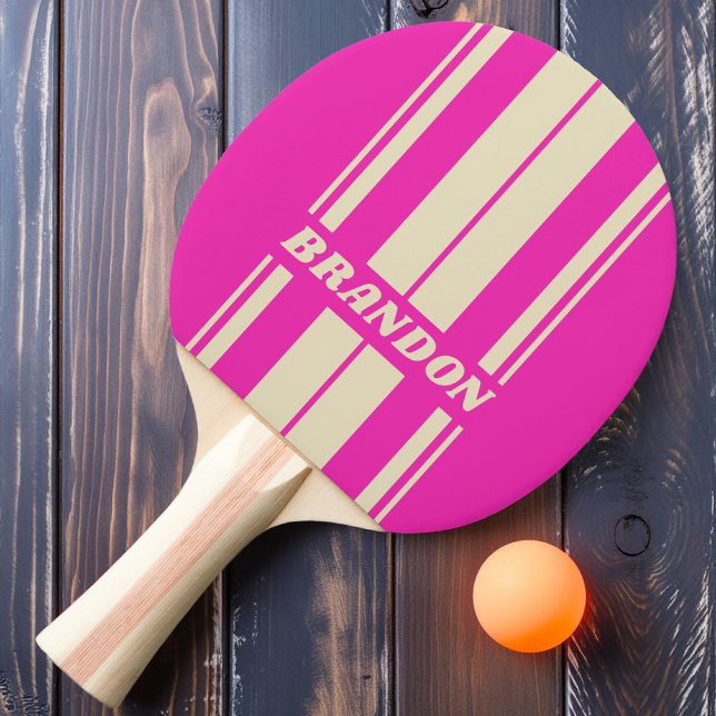 Raquete De Ping Pong Tiras de Conselho Rosa Retroativas com Nome (Criador carregado)