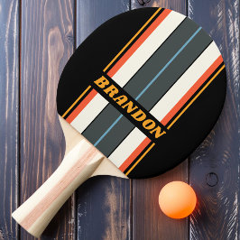 Raquete De Ping Pong Tiras de Placa Arco-Íris Escuro Retro com Nome