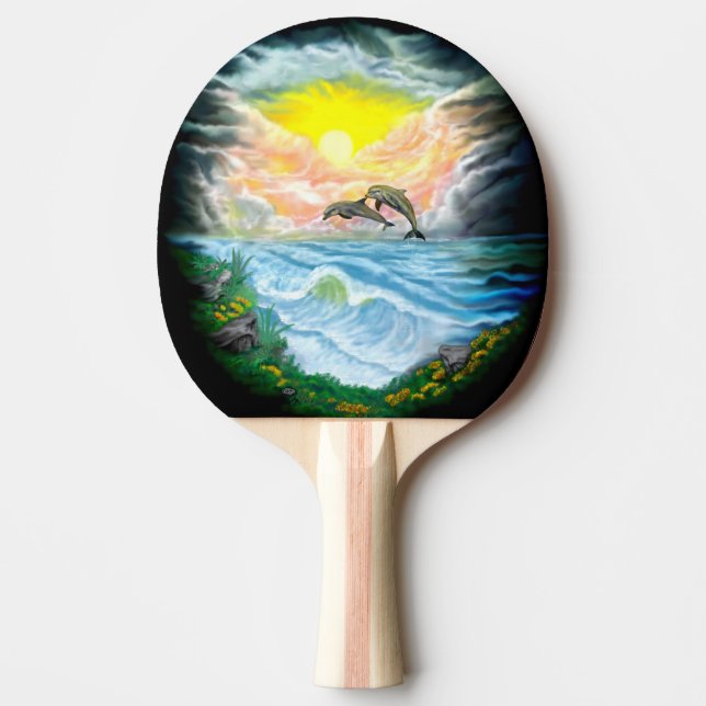 Raquete De Ping Pong Tocando golfinhos ao sol (Frente)