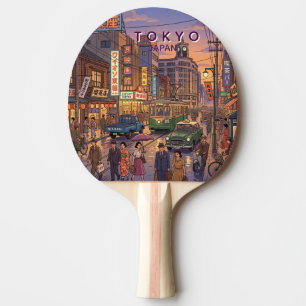 Raquete De Ping Pong Tóquio Japão Viagem Arte Vintage