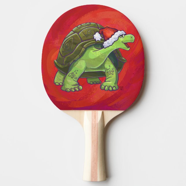 Raquete De Ping Pong Tortoise Christmas On Red (Frente)
