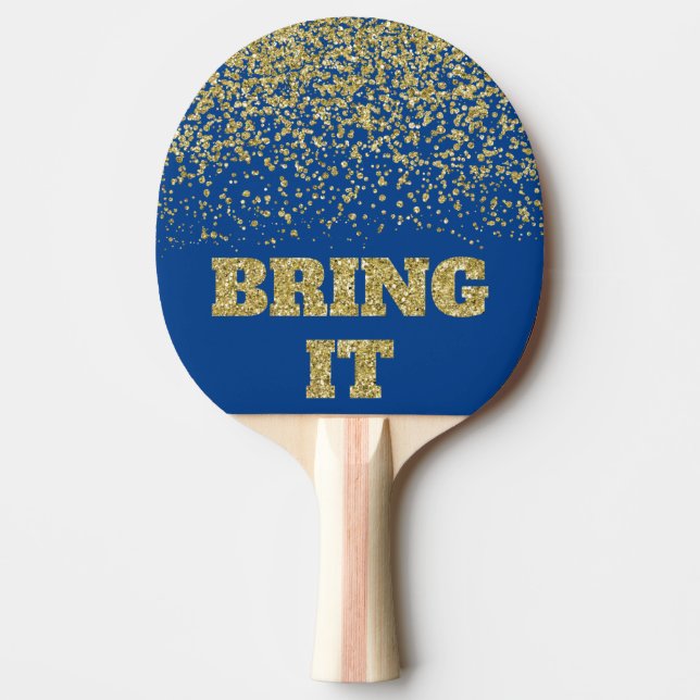Raquete De Ping Pong Traga-O Dourado Glitter Azul (Frente)