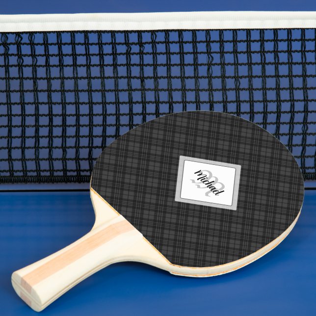 Raquete De Ping Pong Trendy Black White Tartan Personalize Monograma (Insitu)