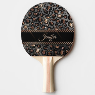 Raquete De Ping Pong Trendy Personalizado Leopard Dourado Luminter