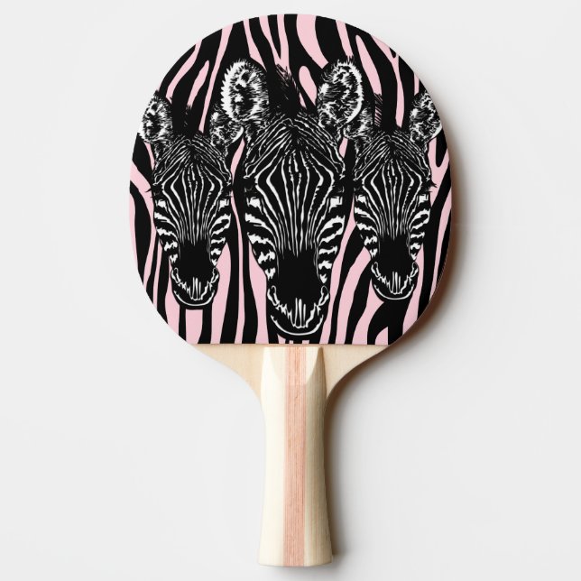 Raquete De Ping Pong Trendy Zebra Herd em Zebra - Impressão Rosa (Verso)