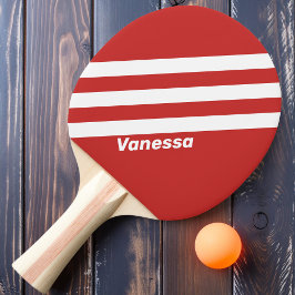 Raquete De Ping Pong Três faixas Vermelhos Retroativas com Nome