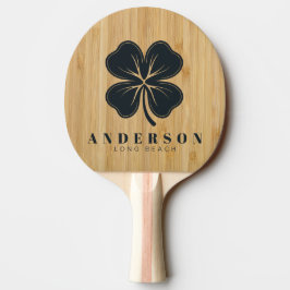 Raquete De Ping Pong Trevo de Quatro Folhas Bambu Escuro com Nome