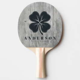 Raquete De Ping Pong Trevo de Quatro Folhas em Madeira Cinza com Nome