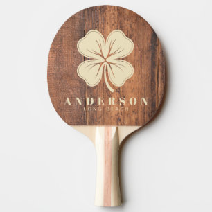 Raquete De Ping Pong Trevo de Quatro Folhas em Madeira Recuperada com N