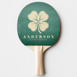 Raquete De Ping Pong Trevo de Quatro Folhas em Quadro Negro com Nome