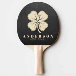 Raquete De Ping Pong Trevo de Quatro Folhas em Tela Preta com Nome