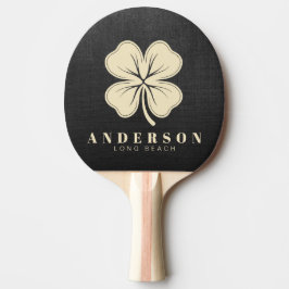 Raquete De Ping Pong Trevo de Quatro Folhas em Tela Preta com Nome