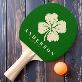 Raquete De Ping Pong Trevo de Quatro Folhas Irlandês da Sorte com Nome