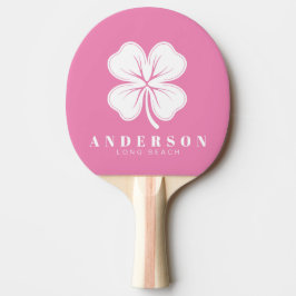 Raquete De Ping Pong Trevo de Quatro Folhas Rosa com Nome