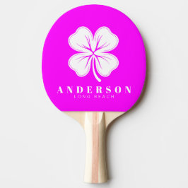 Raquete De Ping Pong Trevo de Quatro Folhas Rosa Elétrico Retro com Nom