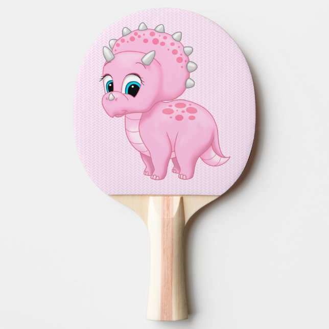 Raquete De Ping Pong Tricerátops Rosa Bonitos Dinossauro (Frente)
