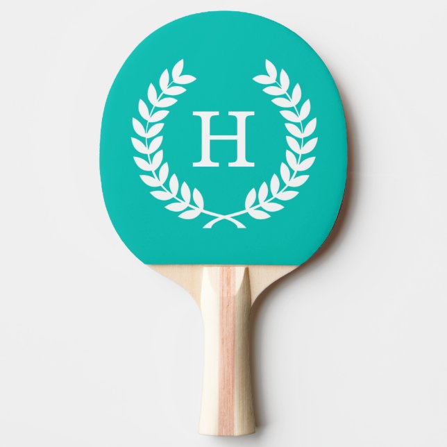 Raquete De Ping Pong Trigo Branco Teal Laurel Wreath Monograma Inicial (Frente)