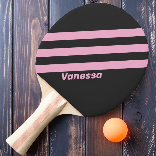 Raquete De Ping Pong Trilhas Retro Rosa Noturnas Três com Nome (Criador carregado)