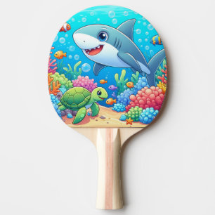Raquete De Ping Pong Tropical/Havaí colorido tubarão e tartaruga submar